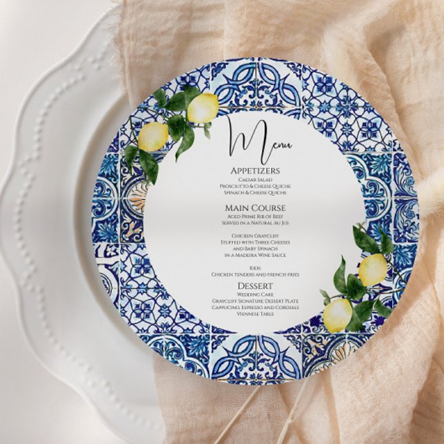 Menu Lemon Italiano | Placa Chá de panela redonda (Criador carregado)