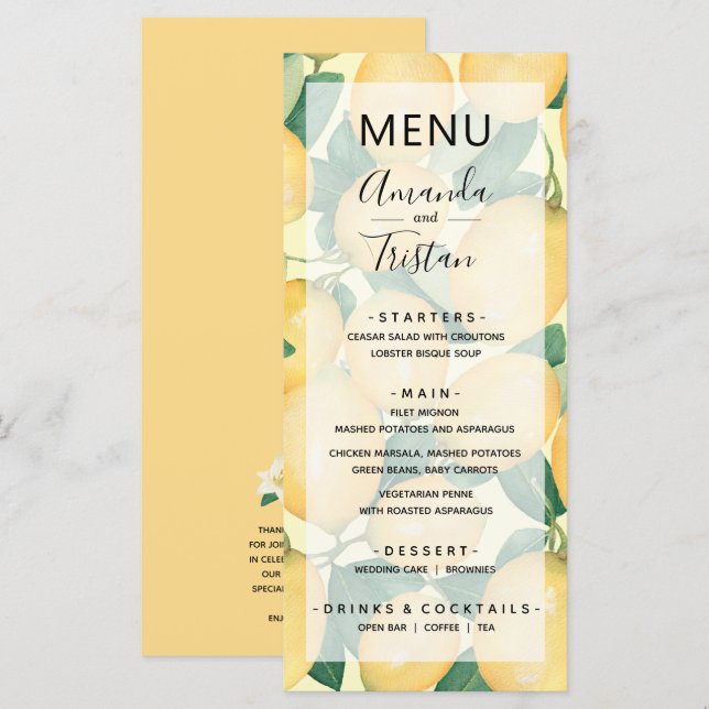 Menu Lemons Greenery Wedding (Frente/Verso)