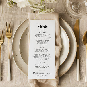 Menu Letra Moderna Manuscrita Casamento Branco Preto