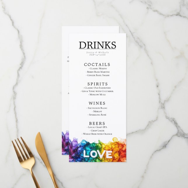 Menu 🌈 LGBT + texto adorável Pintado com o casamento d (Frente/Verso In Situ)