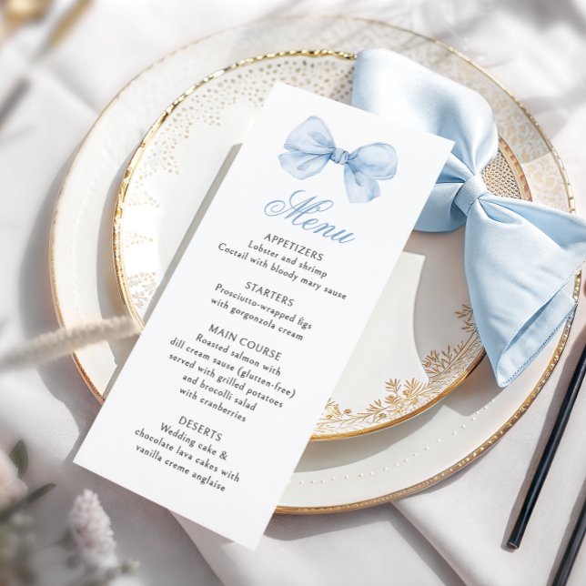 Menu Light Blue Bow Coquette Baby Boy Shower (Criador carregado)