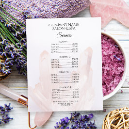 Menu Light Blush Crystals Spa Salon Services