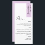 Menu Lilac rosa personalizado com nome de convidado leg<br><div class="desc">Por que gastar cartões de lugar e cartões de menu quando você pode ter um menu elegante All-in-one personalizado com o nome de cada convidado, ou o nome do convidado de honra! Design contemporâneo, simples e elegante com uma bela caligrafia manuscrita moderna. A faixa no canto superior direito está em...</div>