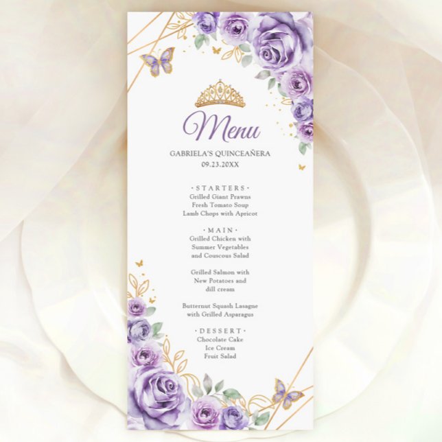 Menu Liloxo Purple Dourado Quinceanera (Criador carregado)