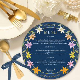 Menu Lily Azul Tropical Teal e Casamento Redondo Dourad