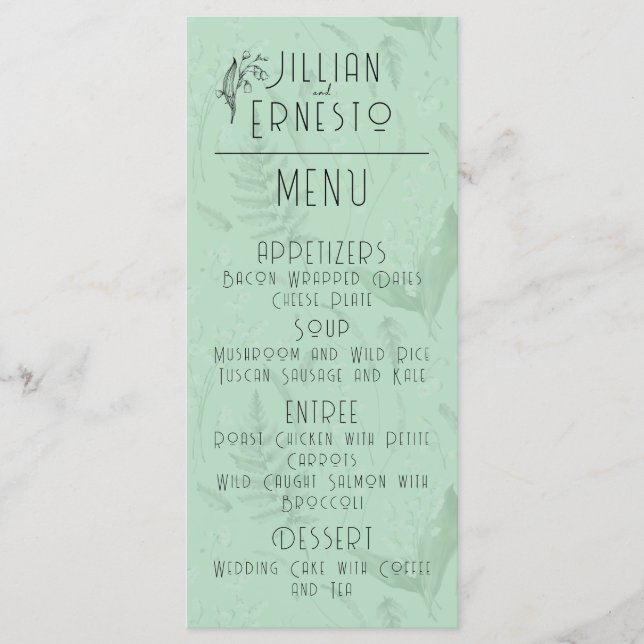 Menu Lily of Valley com Ferns | Verde macio (Frente)