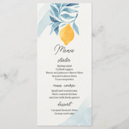 Menu Limão com ilustração botânica das folhas azuis
