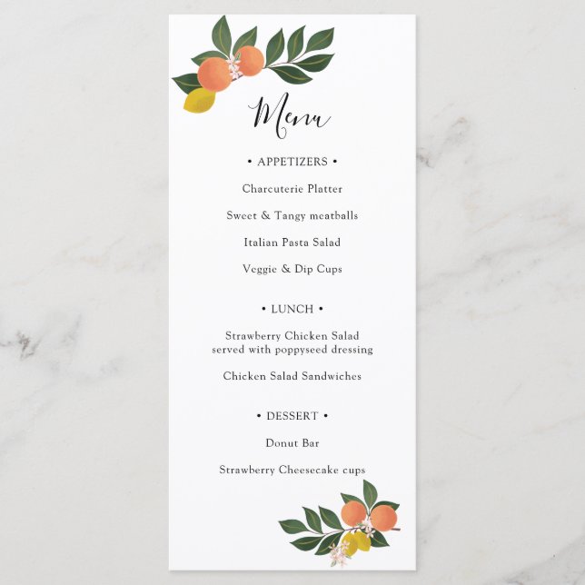 Menu Limões e Chás de laranjas (Garganta) (Frente)