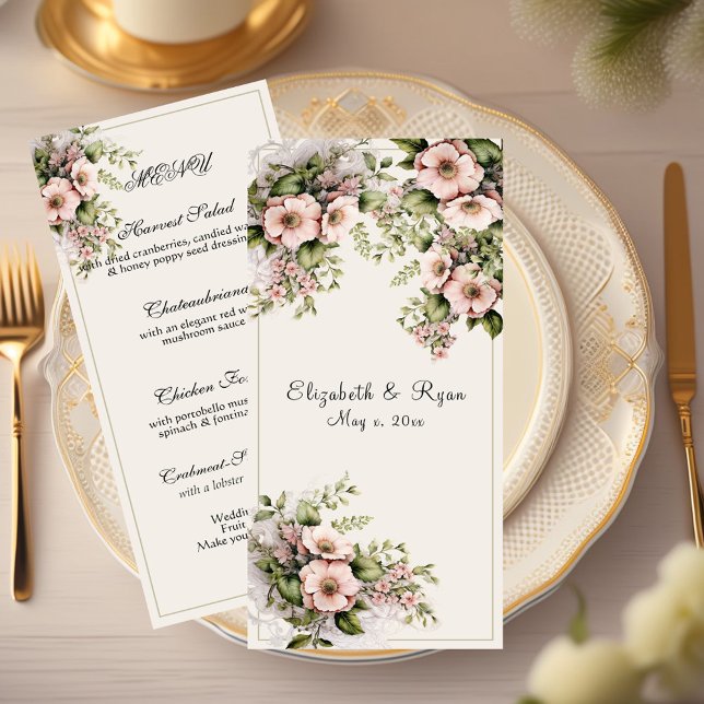 Menu Lindas Flores Rosa Vinhas Verde (Criador carregado)