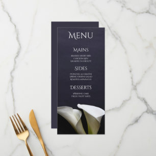 Menu Lírios brancos de calla em preto