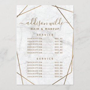 Menu Lista de Preços Abstrata de Mármore Branco Geométr