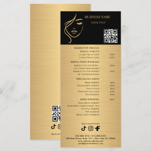 Menu Lista de Preços de Maquiagem Elegante Preto e Dour