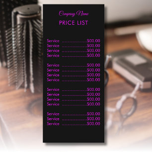 Menu Lista de preços de Neon Magenta Moderno Simples Pr
