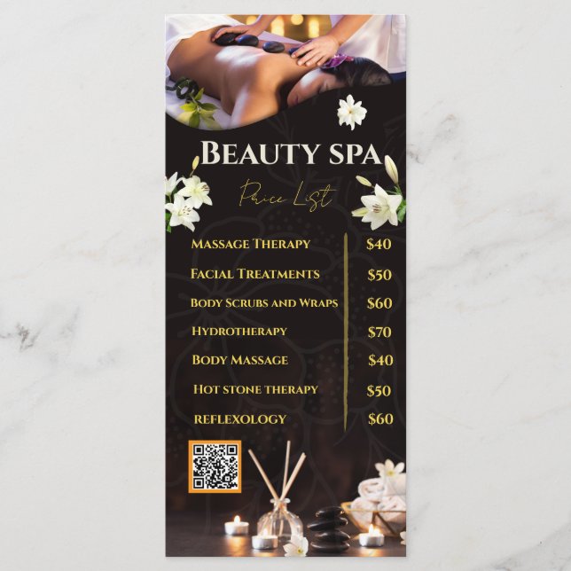 Menu Lista de Preços de Serviços de Spa (Frente)