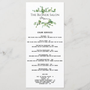 Menu Lista de Preços do Salão