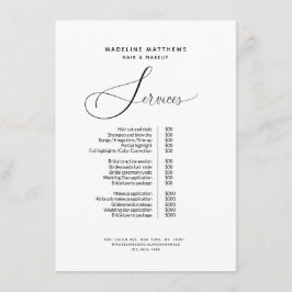 Menu Lista de Preços do Salão Branco Negro para Caligra