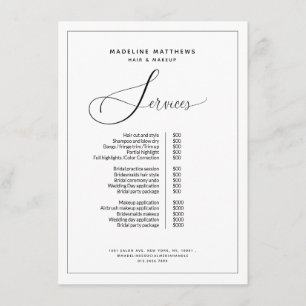 Menu Lista de Preços do Salão Branco Negro para Caligra