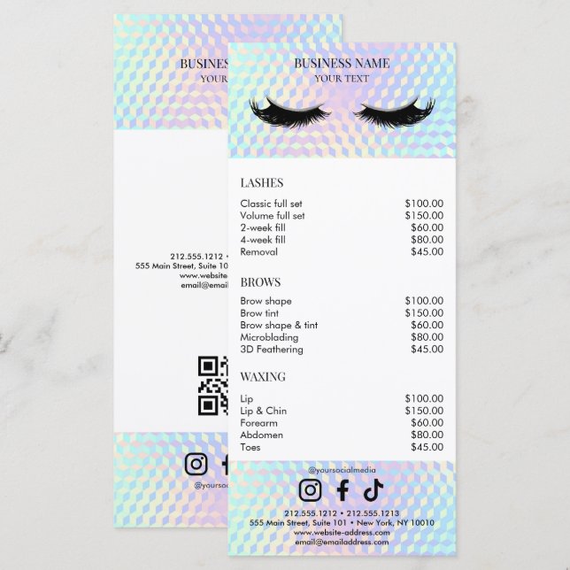 Menu Lista de Preços do Salão Holográfico (Frente/Verso)