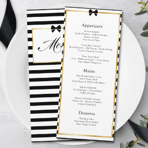 Menu Listra Preta e Branca Moldura Dourada Casamento El