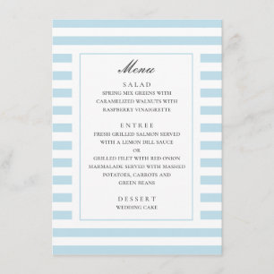 Menu Listras náuticas azuis. Casamento listrado moderno