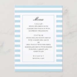Menu Listras náuticas azuis. Casamento listrado moderno