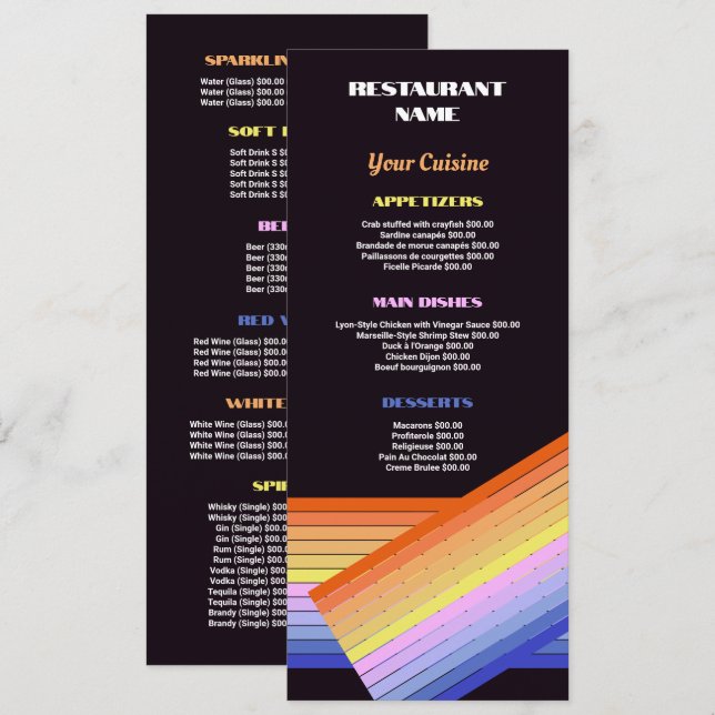 Menu Listras Vibrantes, Restaurante Slimline (Frente/Verso)