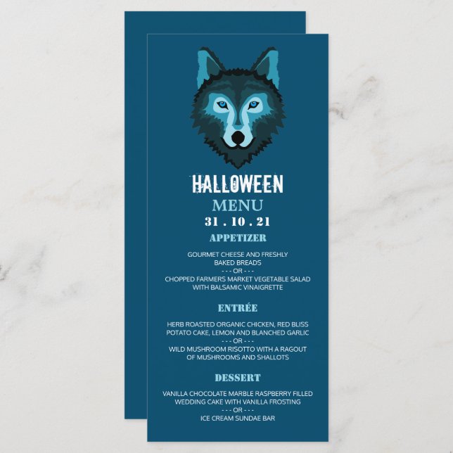 Menu Lobo Azul, Festa de Halloween (Frente/Verso)