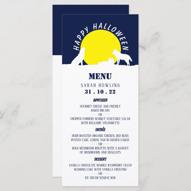 Menu Lobos em Lua, Feliz Dia das Bruxas (Frente/Verso)