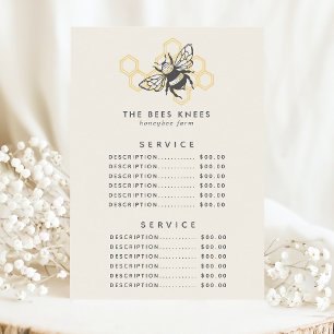 Menu Logotipo de Abelha Vintage Preço de Serviço de Abe