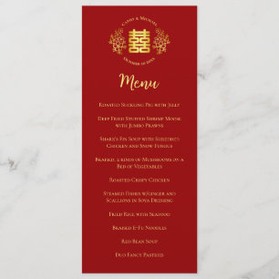 Menu Logotipo floral vermelho de dupla felicidade para