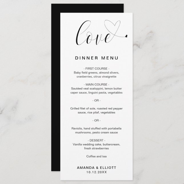 Menu Love Heart Elegant Wedding (Frente/Verso)