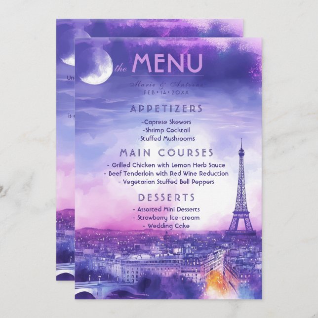 Menu + lovely text Amour Éternel  (Frente/Verso)