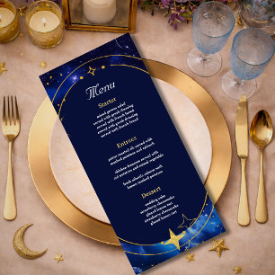 Menu Lua azul ouro mística astronomia celestial casamen