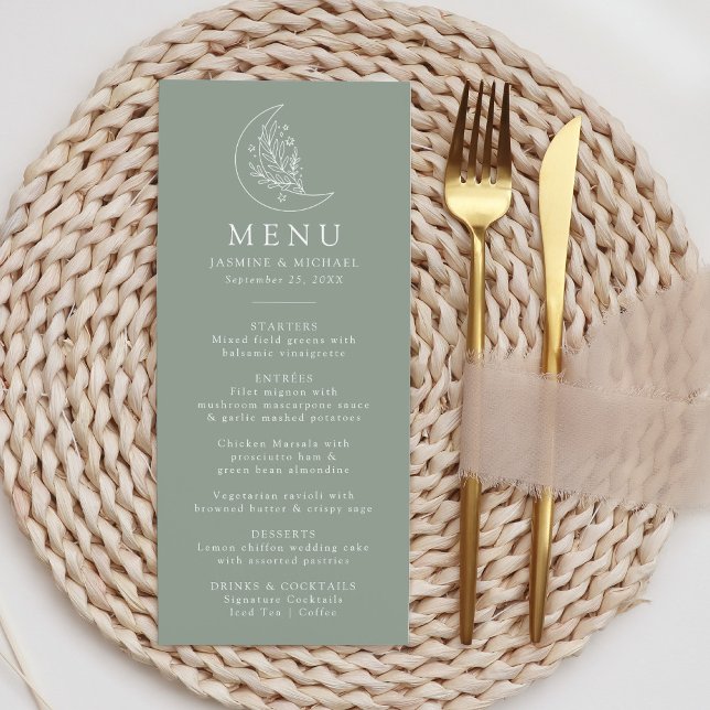 Menu Lua Elegante e Estrelas Sage Casamento Verde (Criador carregado)