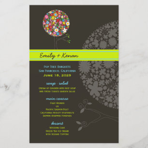 Menu lunático do casamento da árvore do pop das