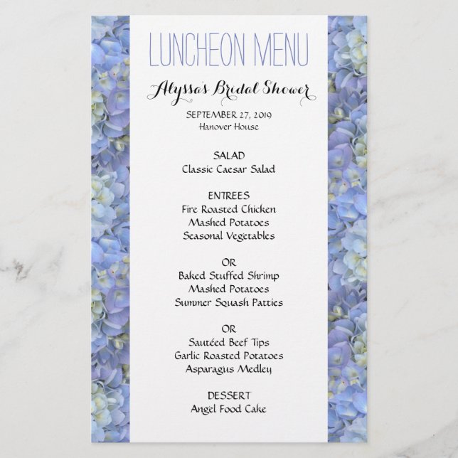 Menu Lunchedo Chá de panela Hydrangea Azul 5x8 (Frente)