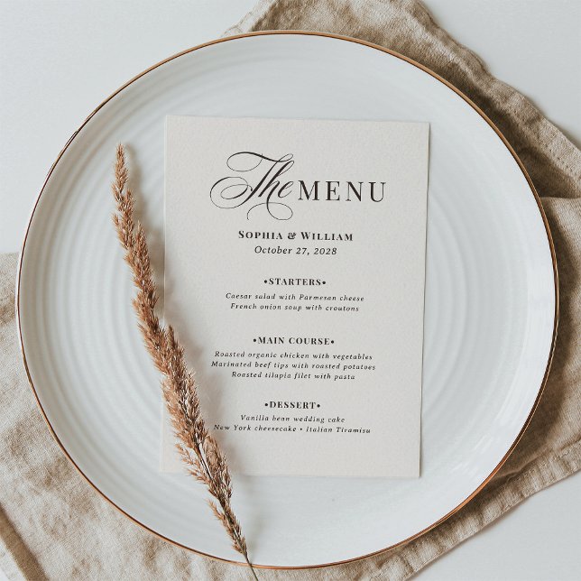 Menu Luxe Marfim e Marrom Espresso | Casamento Neutro (Criador carregado)