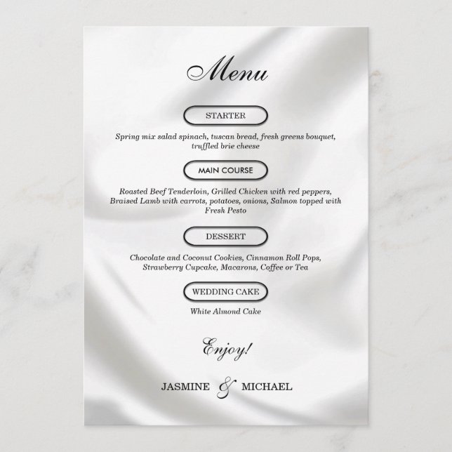 Menu Luxo Atemporal Moderno Textura Casamento Chic Bran (Frente)