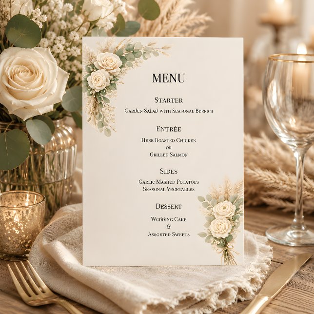 Menu Luxo Rústico Floral Com Grama Pampas (Part of the luxury rustic wedding collection, menu card)