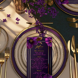 Menu Luxuosas Violetas Roxas Luminosas Florais Casament