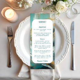 Menu Luxuoso Turquesa e Pinceladas Douradas