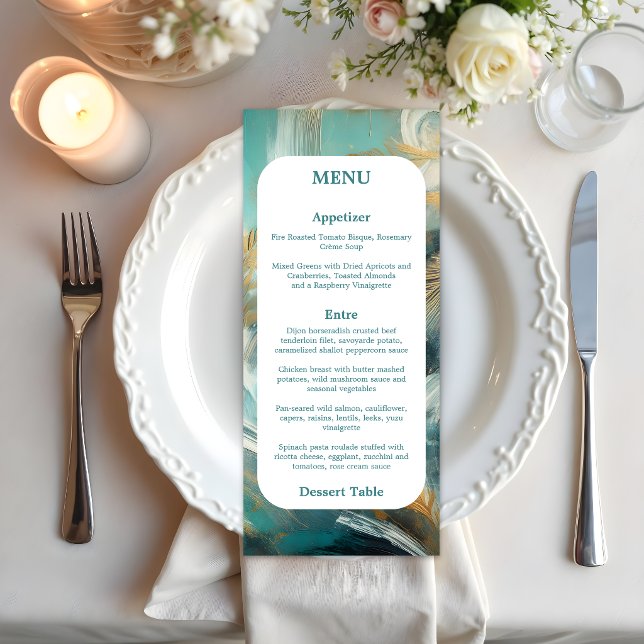 Menu Luxuoso Turquesa e Pinceladas Douradas (Criador carregado)
