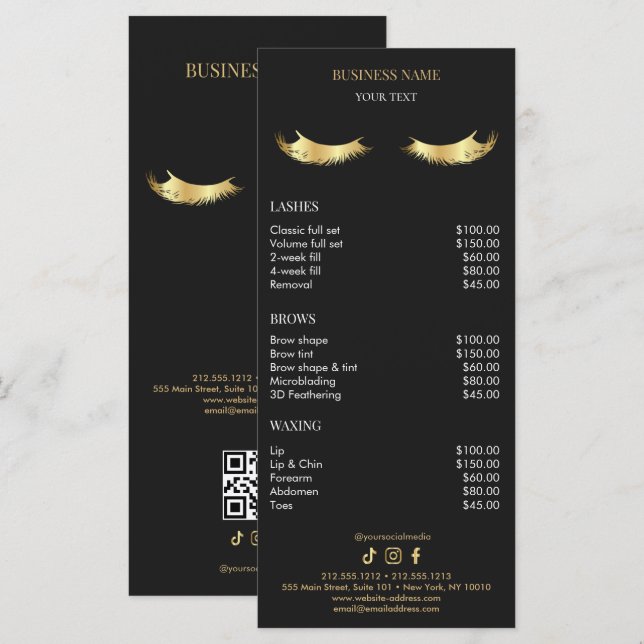 Menu Luxury Black and Gold Salon Price List (Frente/Verso)