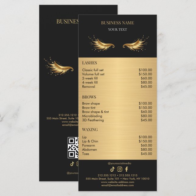 Menu Luxury Black and Gold Salon Price List (Frente/Verso)