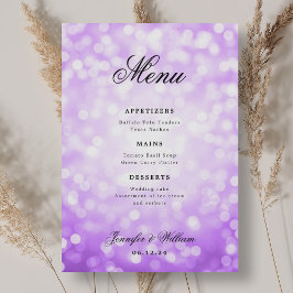 Menu Luzes de Bokeh Roxo de Casamento de Script Elegant