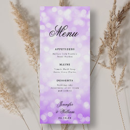 Menu Luzes de Bokeh Roxo de Casamento de Script Elegant