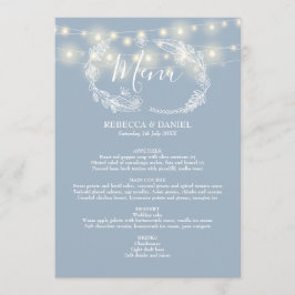 Menu Luzes de Corda Casamento Floral Azul Empoeirado