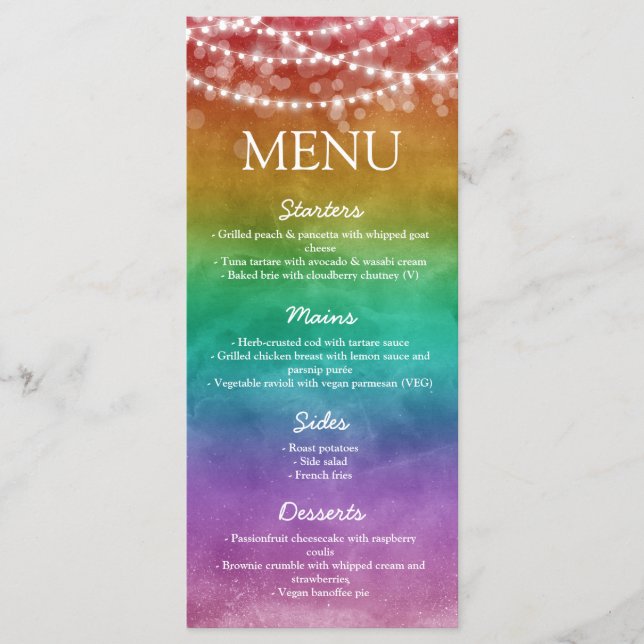 Menu Luzes de Corda com Efeito Ombre de Arco-íris Casam (Frente)