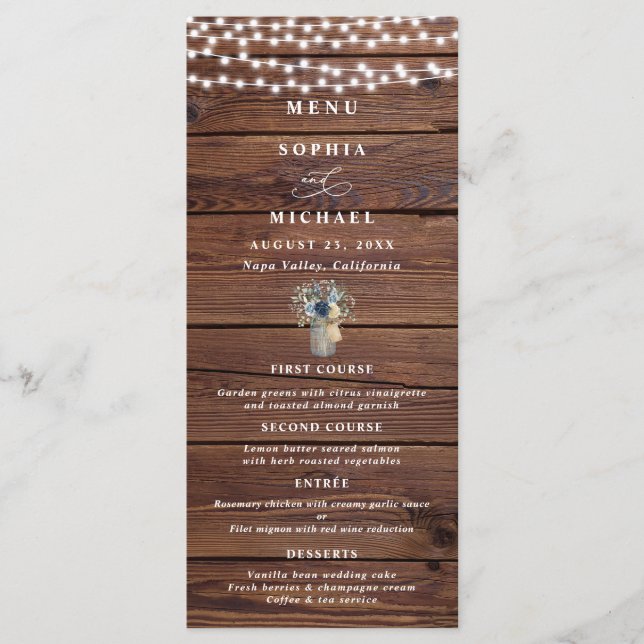 Menu Luzes de Corda de Madeira Rústica Casamento em Pot (Frente)