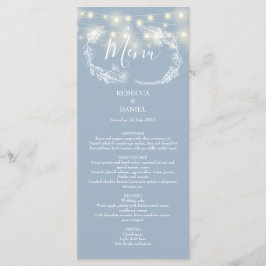 Menu Luzes de Corda Florais Azul Poeira Casamento